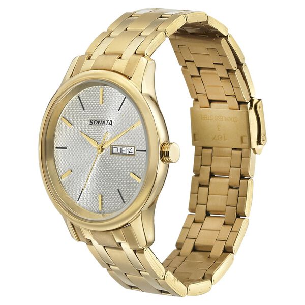 Sonata Quartz Analog with Day and Date Champagne Dial Metal Strap Watch for Men - image number 1