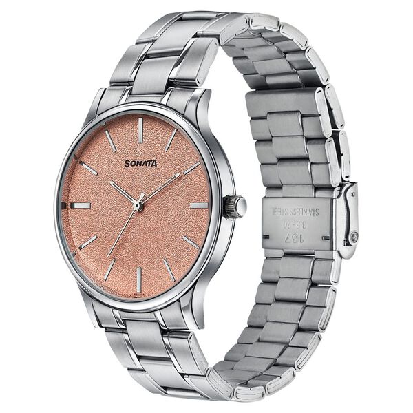 Sonata Aspire Quartz Analog Brown Dial Silver Stainless Steel Strap Watch For Men - image number 2