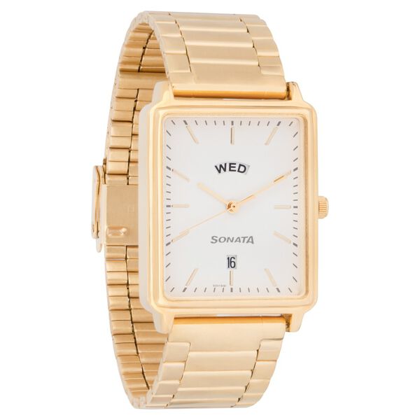 Sonata Quartz Analog with Day and Date White Dial Stainless Steel Strap Watch for Men - image number 1