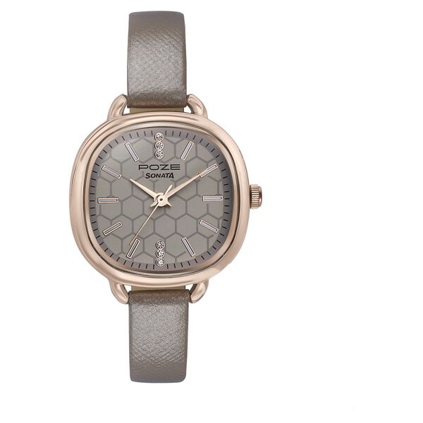 Sonata Poze Quartz Analog Grey Dial Leather Strap Watch For Women - image number 1