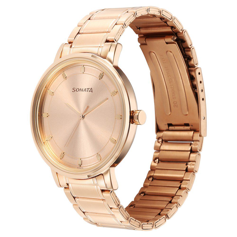 Sonata Utsav Quartz Analog Champagne Dial Stainless Steel Strap Watch for  Men