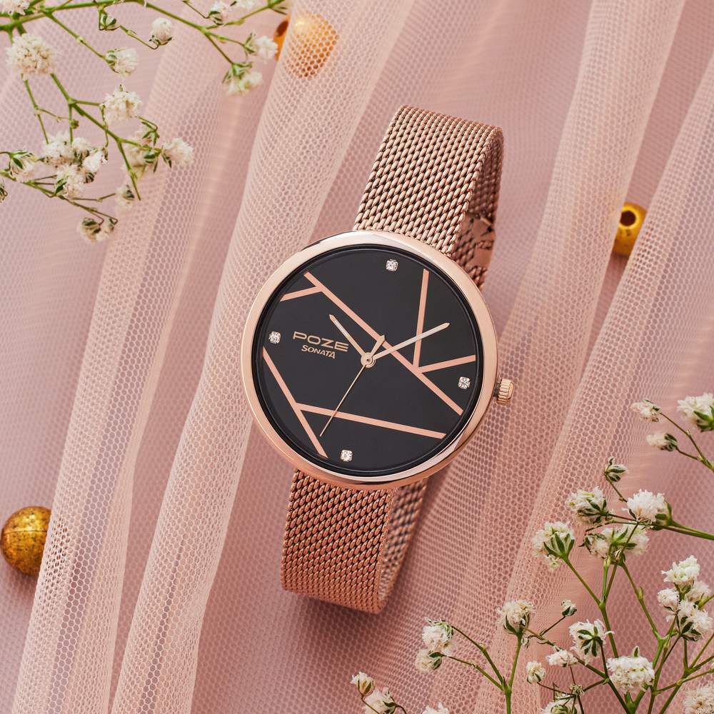 Rose gold watch black strap deals