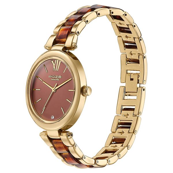 Sonata Poze Quartz Analog Brown Dial Bimetal Strap Watch For Women - image number 4