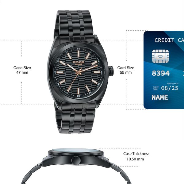 Poze Poze Quartz Analog Black Dial Black Metal Strap Watch For Men - image number 3