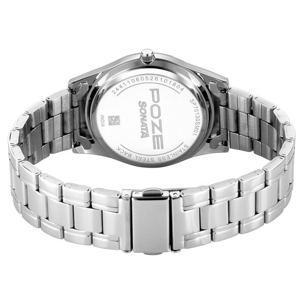 Poze By Sonata Quartz Analog Green Dial Silver Metal Strap Watch For Men - image number 6