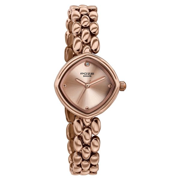 Poze Poze Quartz Analog Pink Dial Rose Gold Metal Strap Watch For Women - image number 2