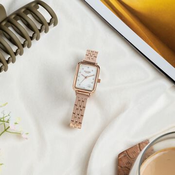 Sonata Poze Quartz Analog Mother of Pearl Dial Rose Gold Metal Strap Watch For Women