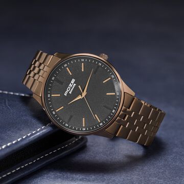 Sonata Poze Quartz Analog Black Dial Brown Color Stainless Steel Strap Watch For Men