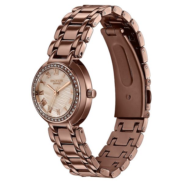Poze By Sonata Quartz Analog Beige Dial Brown Metal Strap Watch For Women - image number 4
