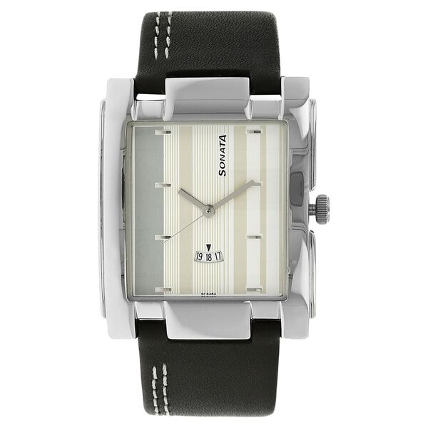 Sonata Quartz Analog Silver Dial Leather Strap Watch for Men - image number 0