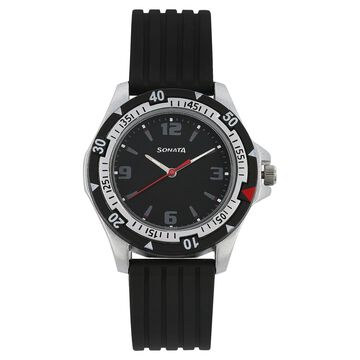 SF Quartz Analog Black Dial Plastic Strap Watch for Men