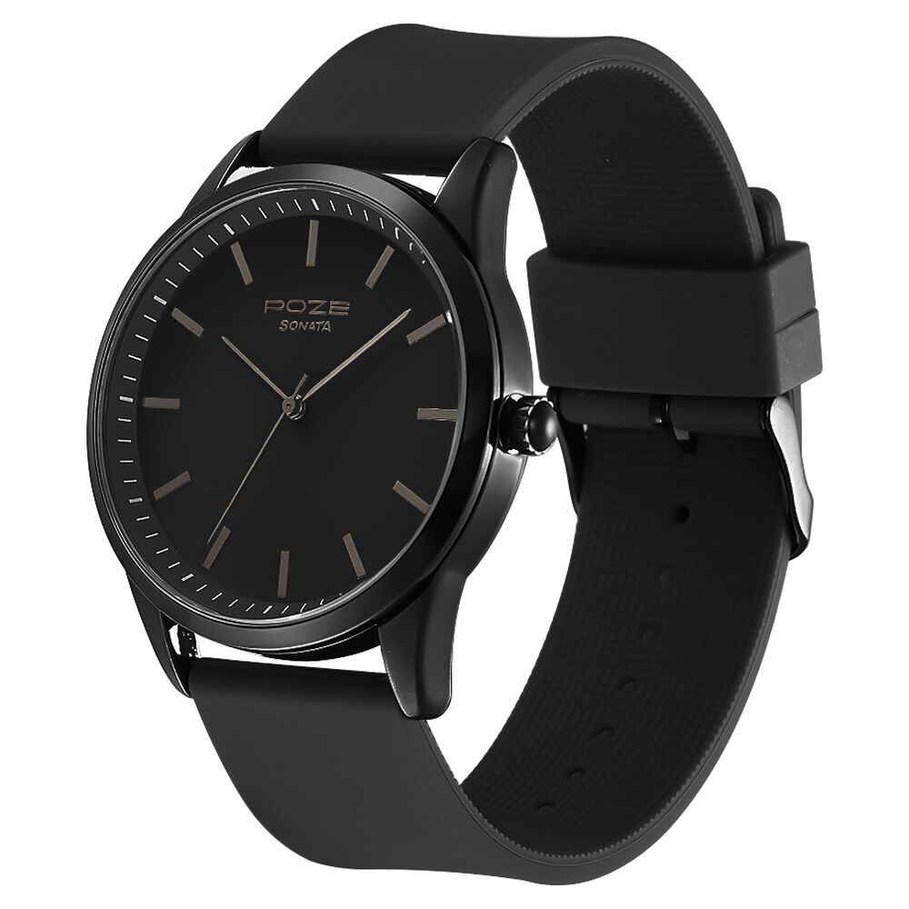 Sonata watch black belt store