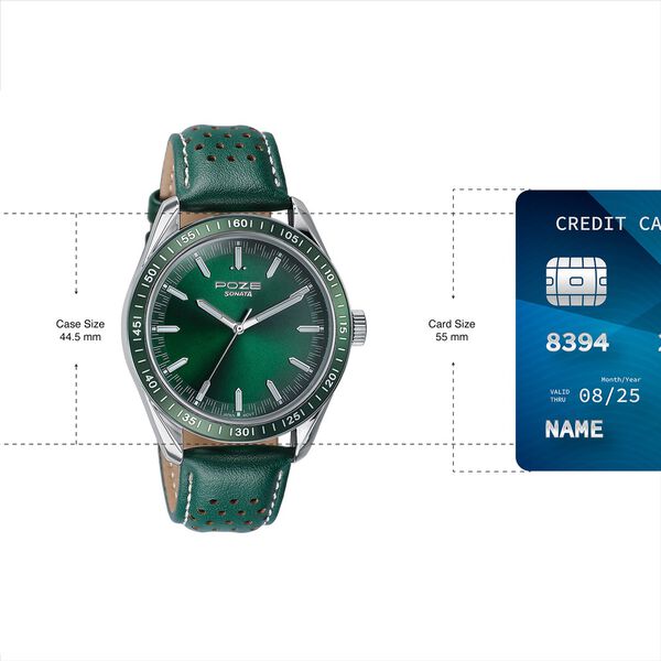 Sonata Poze Quartz Analog Green Dial Green Colour Leather Strap Watch For Men - image number 3