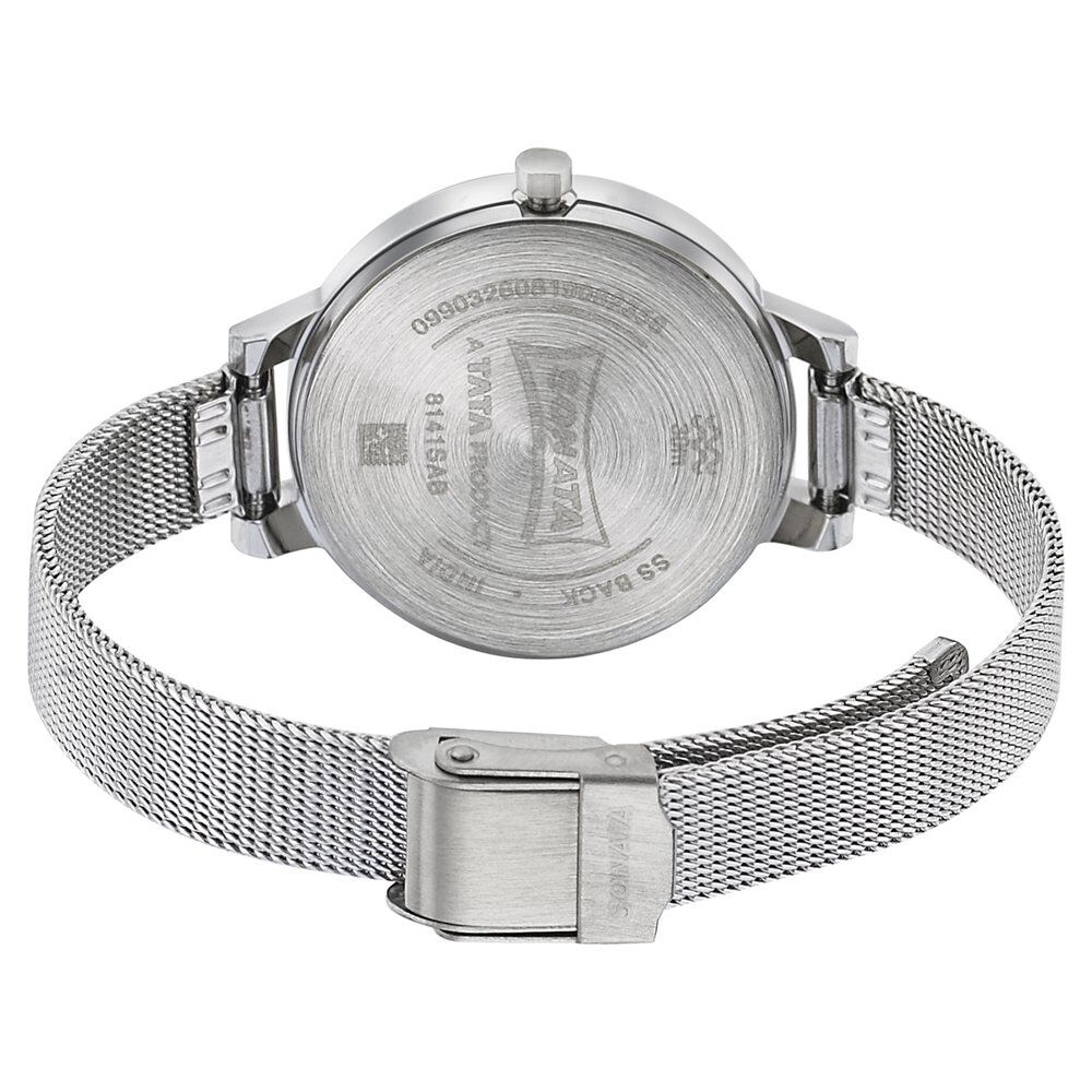 Sonata Silver Lining Black Dial Women Watch With Stainless Steel Strap