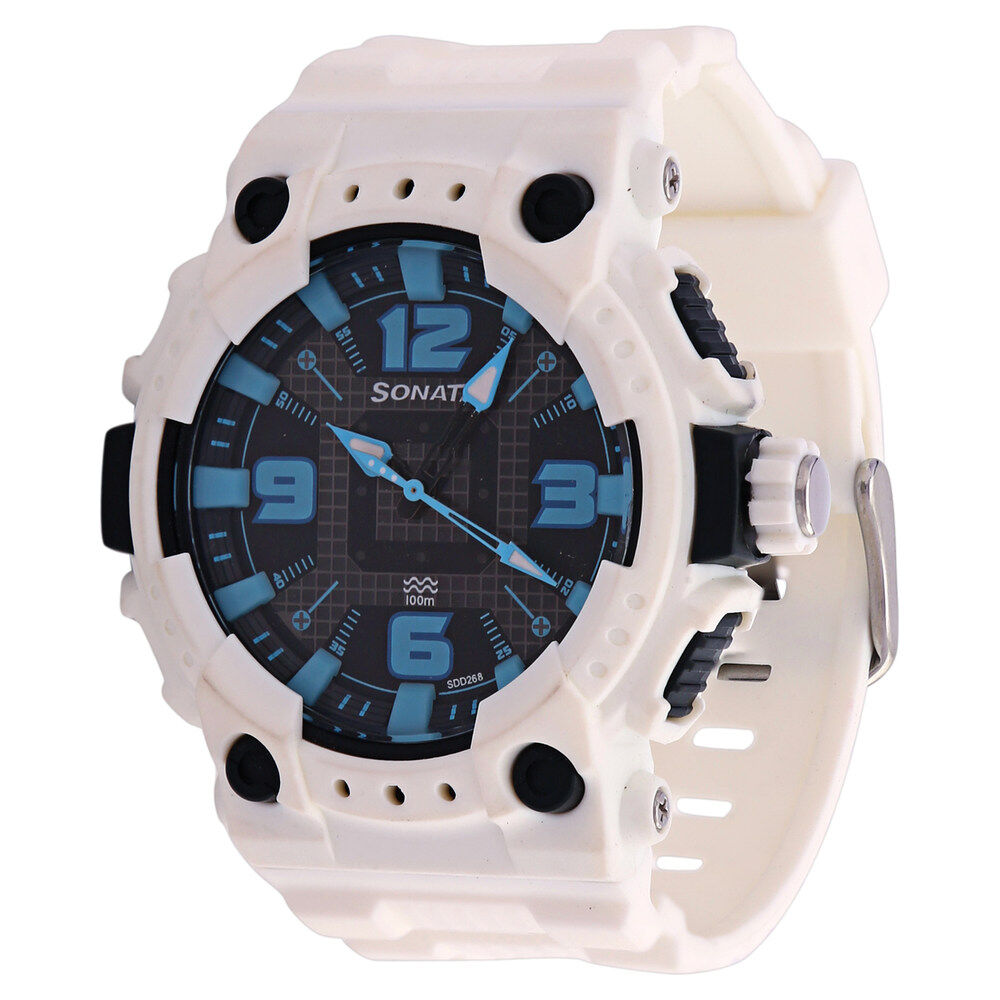 Buy Online SF Quartz Analog Black Dial Plastic Strap Watch for Men nh77014pp02c Sonata