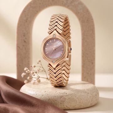 Poze By Sonata Quartz Analog Pink Mother of Pearl Dial Rose Gold Metal Strap Watch For Women