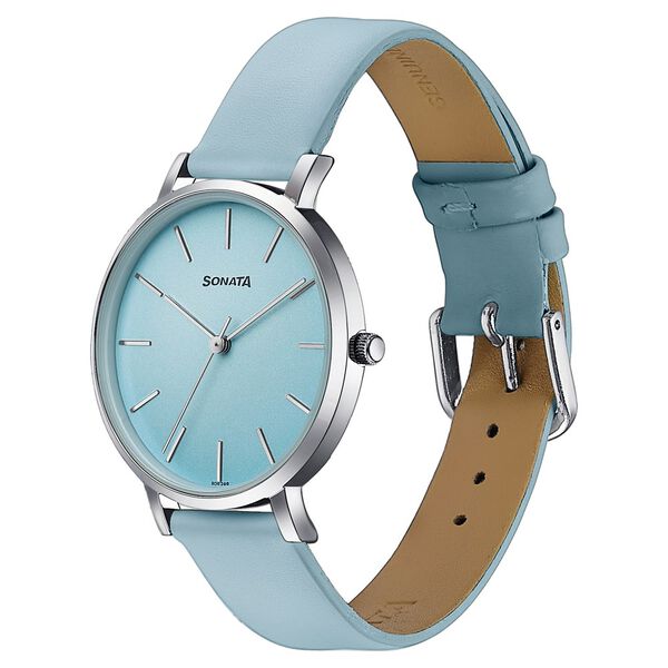 Sonata Pastel Play Quartz Analog Blue Dial Leather Strap Watch For Women - image number 3