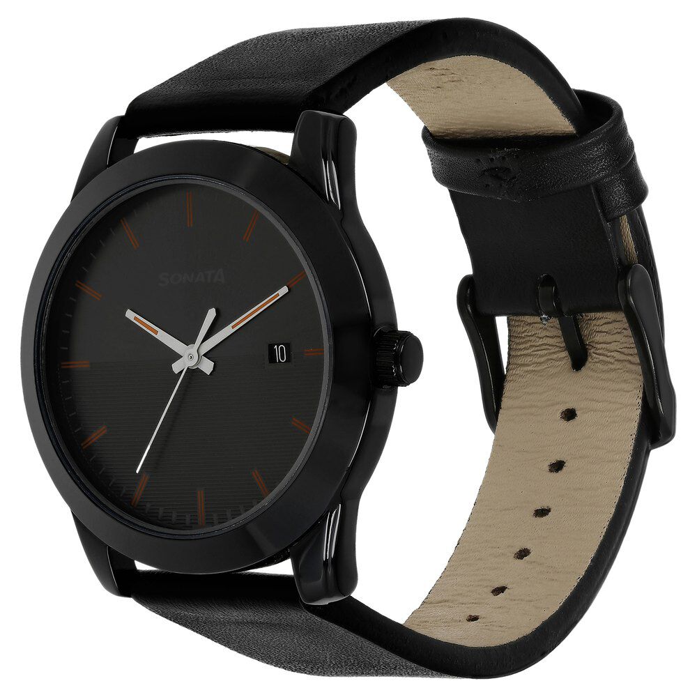 Grey dial black leather strap watch ne3079sl02c new arrivals