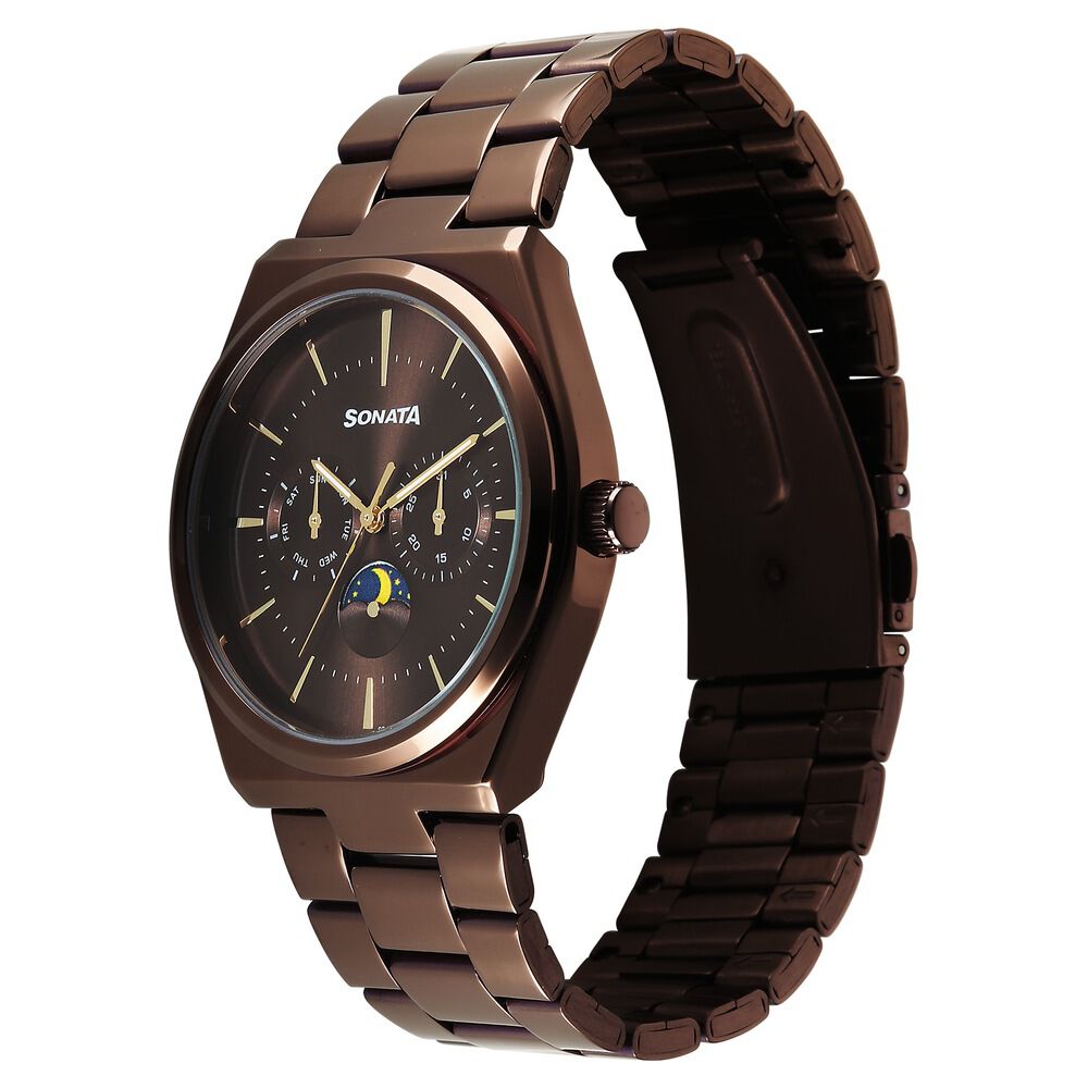 Buy Online Sonata Festive Quartz Analog Brown Dial Metal Strap