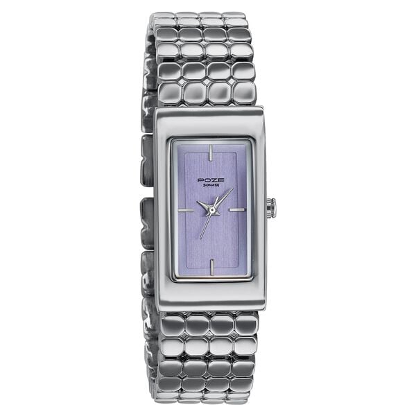 Poze Poze Quartz Analog Purple Dial Silver Metal Strap Watch For Women - image number 2