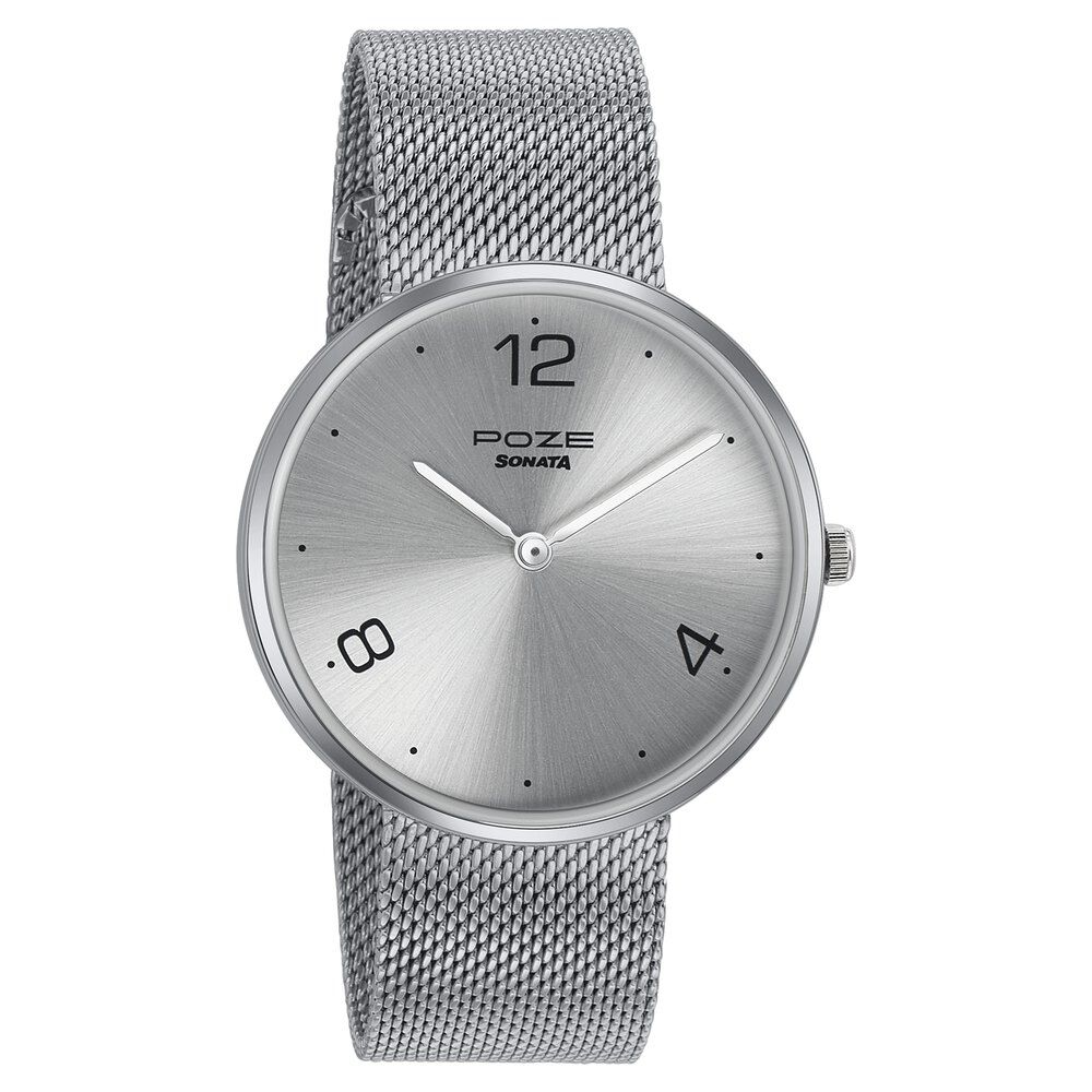 Sonata Poze Quartz Analog Silver dial Metal Strap Watch for Men