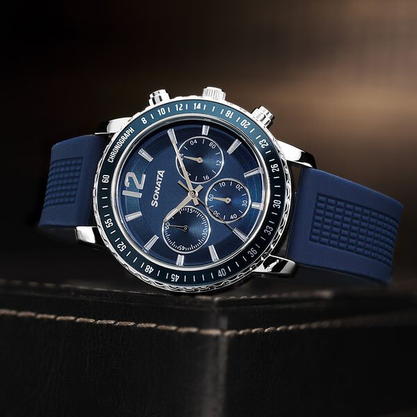Sonata Chronos Quartz Analog with Date Blue Dial Blue Colour Plastic Strap Watch For Men - image number 0
