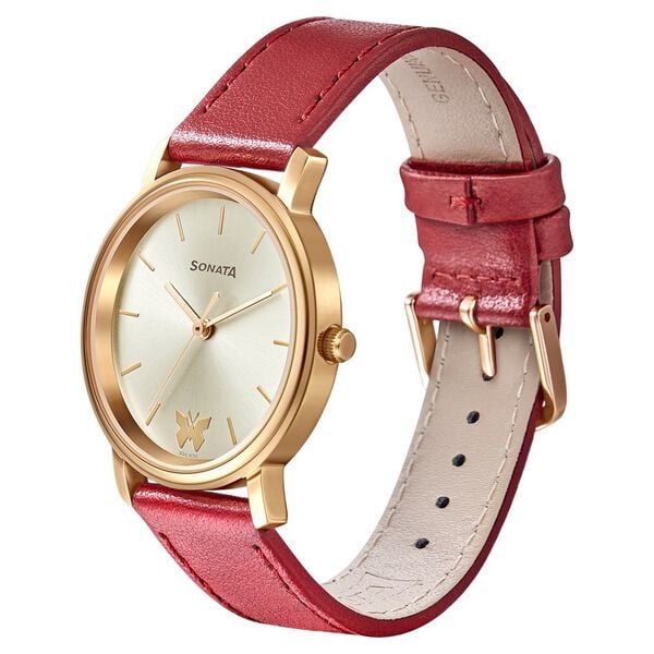 Sonata Play Champagne Dial Women Watch With Leather Strap - image number 1