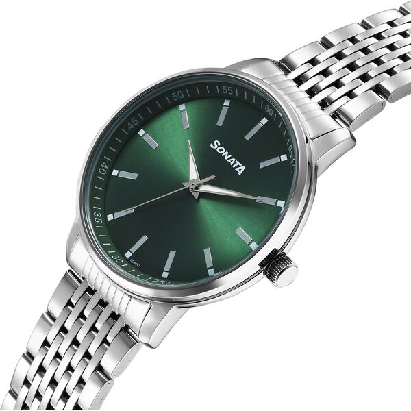 Sonata Wedding Quartz Analog Green Dial Stainless Steel Strap Watch For Men - image number 1