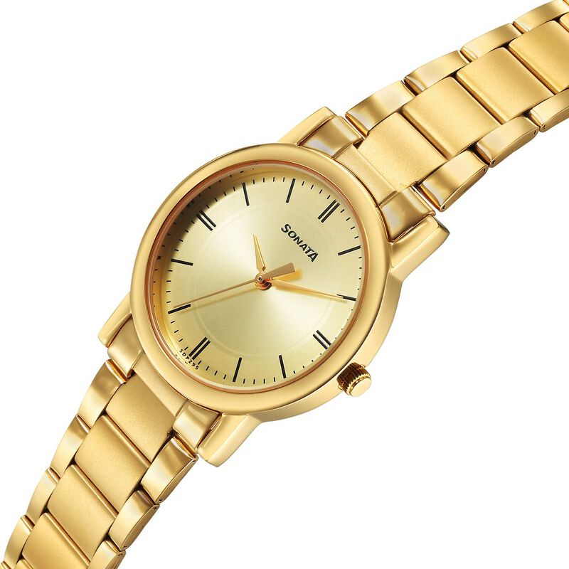 Sonata Classic Quartz Analog Champagne Dial Golden Stainless Steel Strap Watch for Men - image number 2