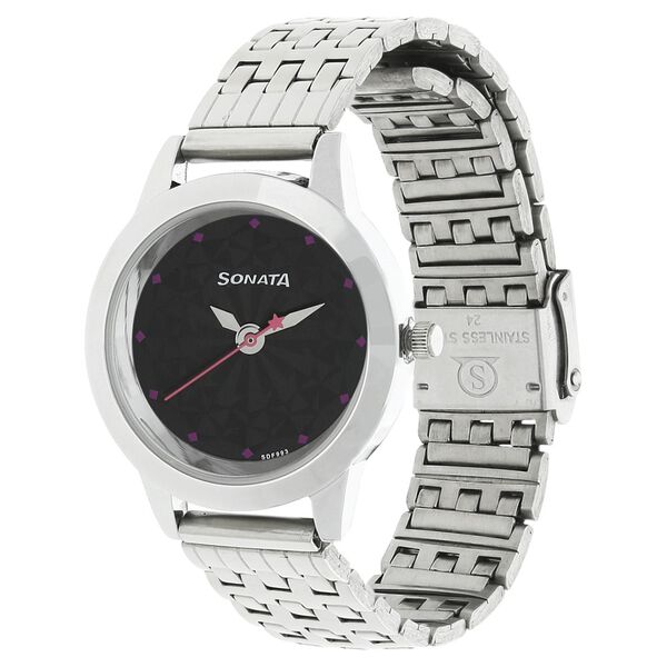 Sonata Quartz Analog Black Dial Stainless Steel Strap Watch for Women - image number 1