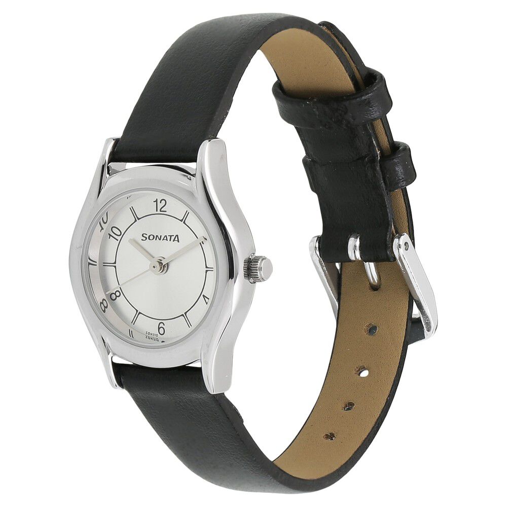 Buy Online Sonata Essentials Silver Dial Women Watch With Leather Strap nn87020sl03w Sonata