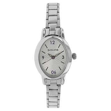 Sonata Quartz Analog Silver Dial Stainless Steel Strap Watch for Women