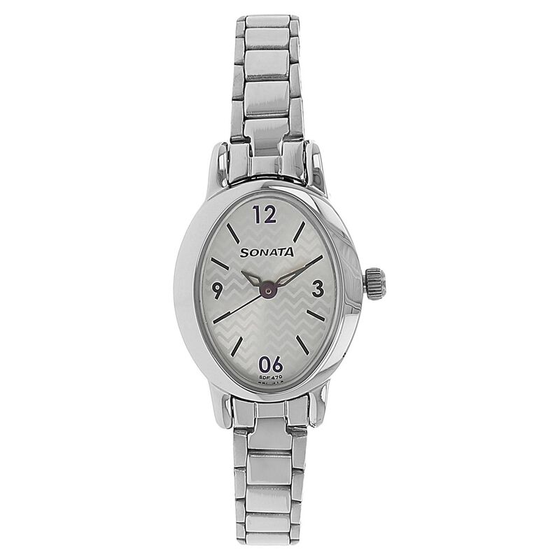 Sonata Quartz Analog Silver Dial Stainless Steel Strap Watch for Women