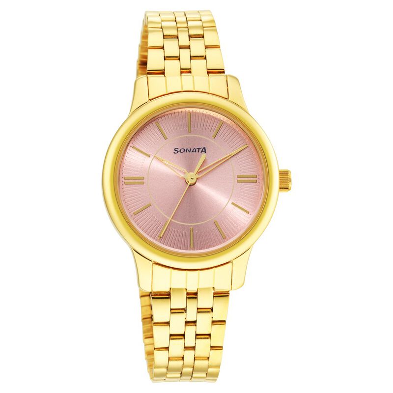 Buy Online Sonata Classic Gold Pink Dial Metal Strap Watch for