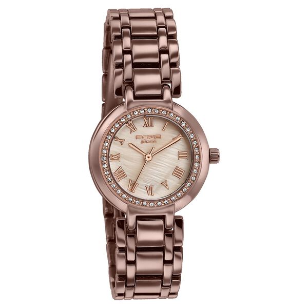 Poze By Sonata Quartz Analog Beige Dial Brown Metal Strap Watch For Women - image number 2