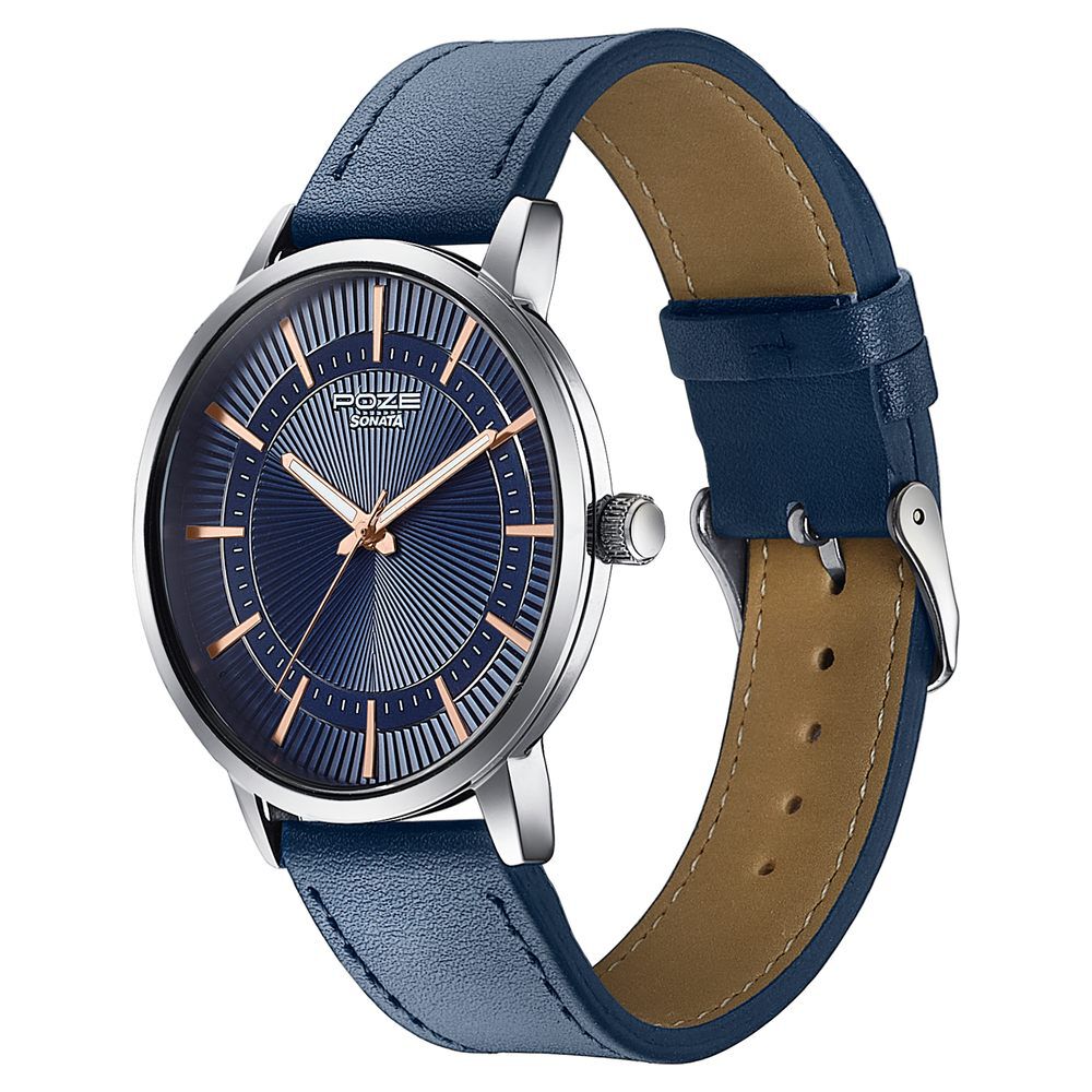Buy Online Sonata Poze Quartz Analog Blue Dial Blue Leather Strap