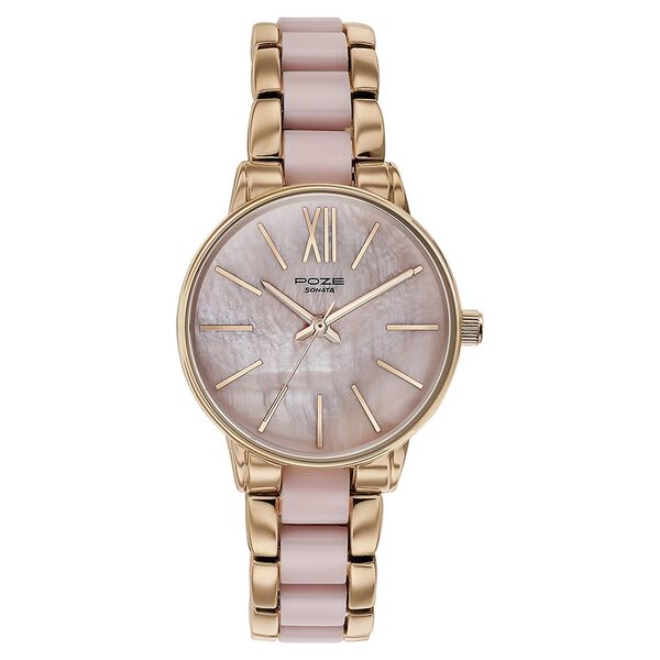 Sonata Poze Quartz Analog Mother Of Pearl Dial Metal & Plastic Strap Watch for Women - image number 1
