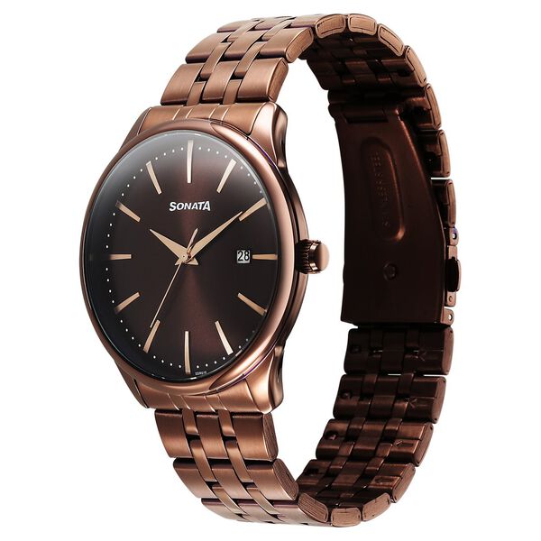 Sonata Eternia Quartz Analog with Date Brown Dial Metal Strap Watch For Men - image number 1
