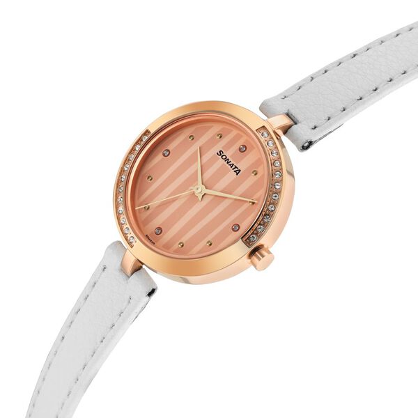 Sonata Utsav Rose Gold Dial White Leather Strap Watch for Women - image number 2