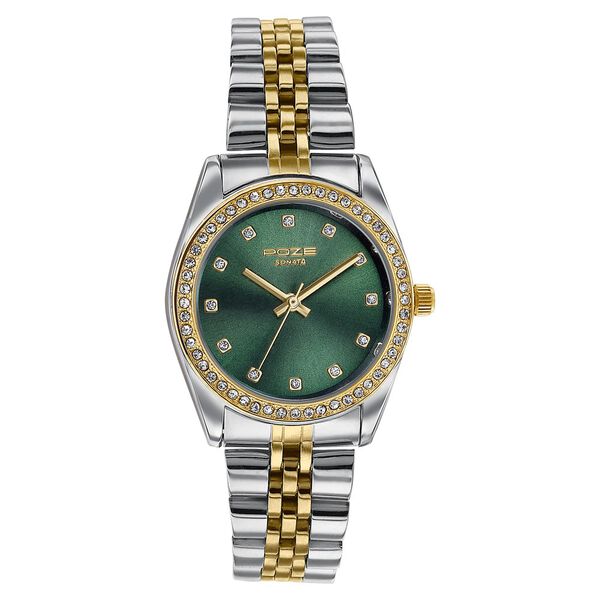 Sonata Poze Quartz Analog Green Dial Two Toned Colour Stainless Steel Strap Watch For Women - image number 2