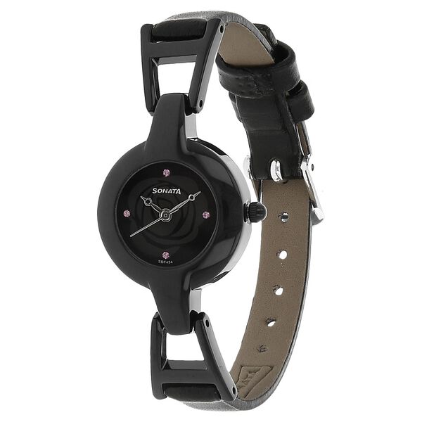 Sonata Quartz Analog Black Dial Leather Strap Watch for Women - image number 1