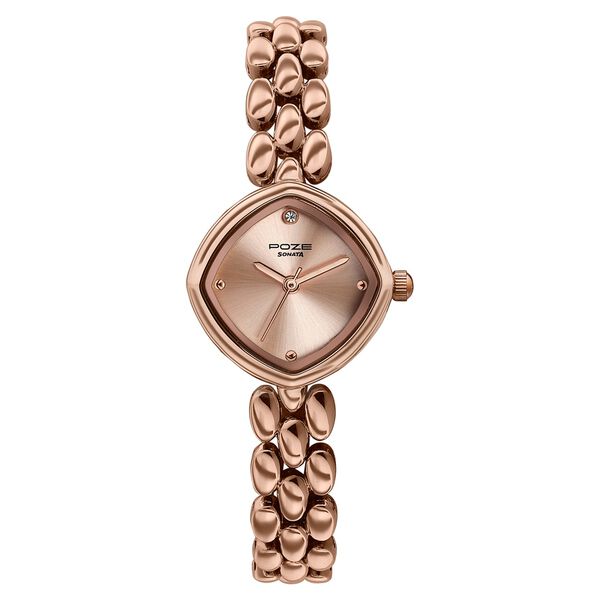 Poze Poze Quartz Analog Pink Dial Rose Gold Metal Strap Watch For Women - image number 1