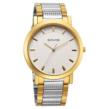 Sonata Utsav Quartz Analog White Dial Stainless Steel Strap Watch for Men