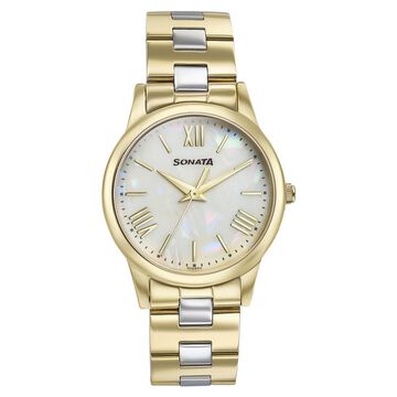 Sonata Glam Gold Quartz Analog Off White Dial Stainless Steel Strap Watch For Women