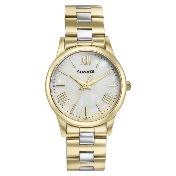 Sonata Glam Gold Quartz Analog Off White Dial Stainless Steel Strap Watch For Women - image number 0