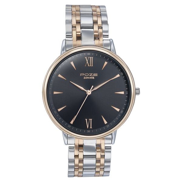 Sonata Poze Quartz Analog Black Dial Two Toned Metal Strap Watch For Men - image number 1