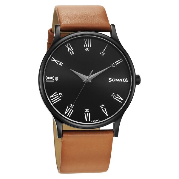 Sonata Aspire Quartz Analog Black Dial Leather Strap Watch for Men - image number 0