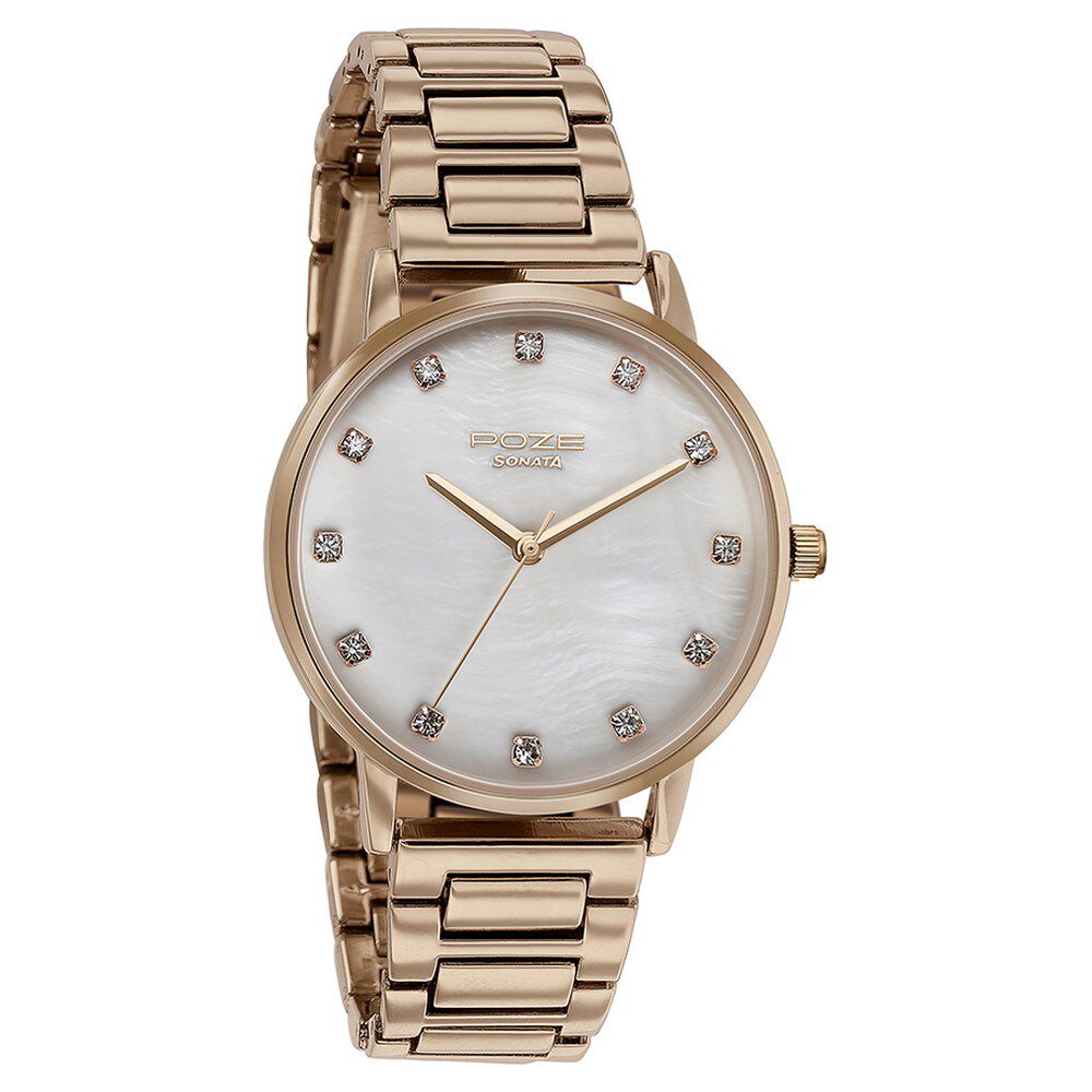 Buy Online Sonata Poze Quartz Analog White Dial Metal Strap Watch for Women sp80055wm01w Sonata