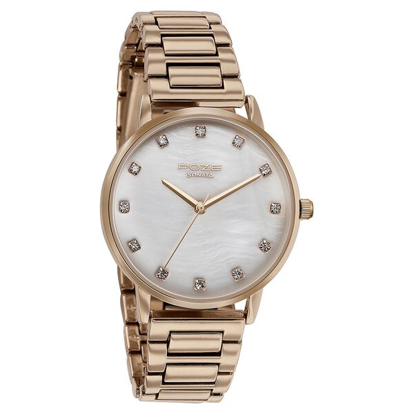 Sonata Poze Quartz Analog White Dial Metal Strap Watch for Women - image number 2