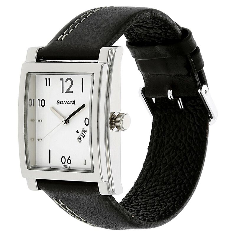 Sonata Quartz Analog with Date White Dial Leather Strap Watch for Men - image number 1